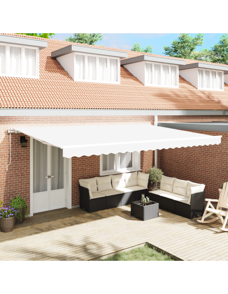 Tenda Retrattile Automatica  Bianca 500x300 cm, Tessuto di ricambio per tenda  per telaio 5x3 m Bianco