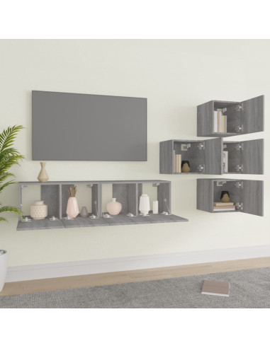 Set di Mobili Porta TV 6 pz Grigio Sonoma in Legno Multistrato