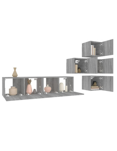 Set di Mobili Porta TV 6 pz Grigio Sonoma in Legno Multistrato
