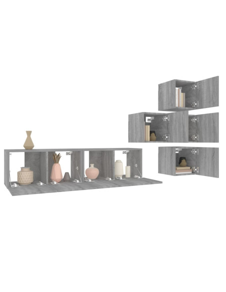 Set di Mobili Porta TV 6 pz Grigio Sonoma in Legno Multistrato