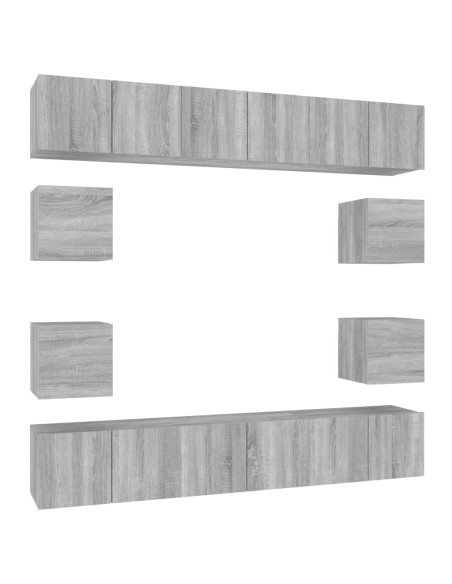 Set Mobili Porta TV 10 pz Grigio Sonoma in Legno Multistrato
