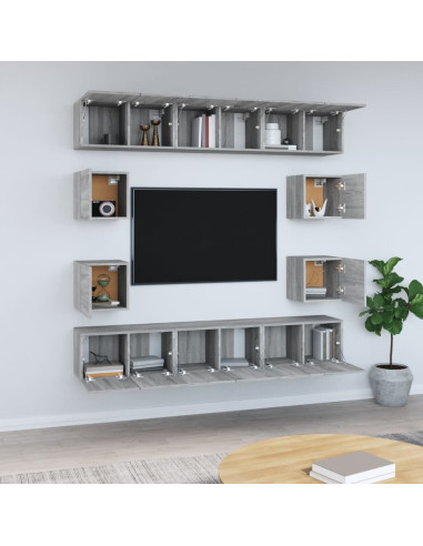 Set Mobili Porta TV 10 pz Grigio Sonoma in Legno Multistrato