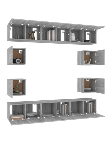 Set Mobili Porta TV 10 pz Grigio Sonoma in Legno Multistrato