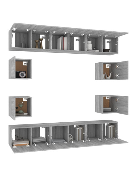 Set Mobili Porta TV 10 pz Grigio Sonoma in Legno Multistrato