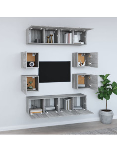 Set Mobili Porta TV 8pz Grigio Sonoma in Legno Multistrato 2