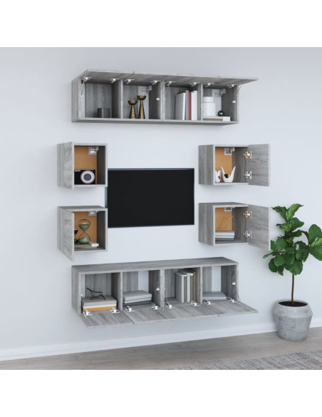 Set Mobili Porta TV 8pz Grigio Sonoma in Legno Multistrato