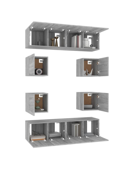 Set Mobili Porta TV 8pz Grigio Sonoma in Legno Multistrato