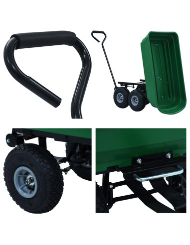 Carrello Manuale Ribaltabile da Giardino 300 kg 75 L Verde