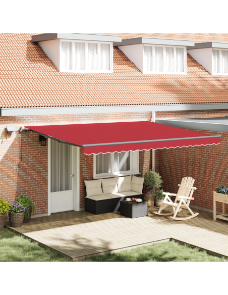 Tenda Retrattile Manuale  con LED Rossa 450x350 cm, Tessuto di Ricambio per Tenda  4,5x3,5 m Rossa