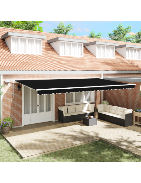 Tenda Retrattile Manuale con LED Nera 600x350 cm, Tessuto di Ricambio Tenda  per Telaio 6x3.5 m Nero