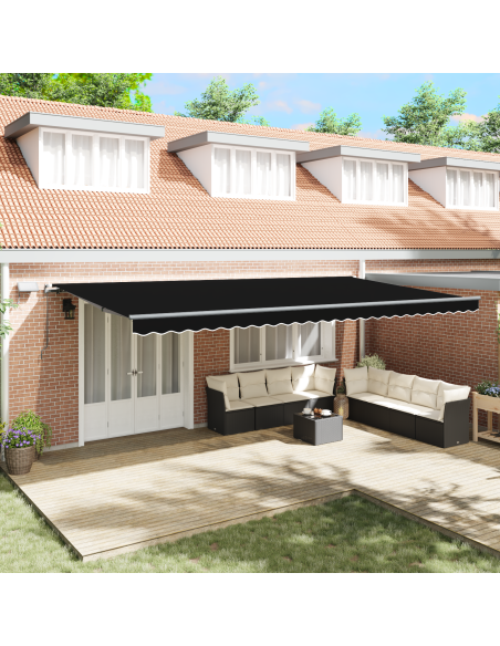 Tenda Retrattile Manuale con LED Nera 600x350 cm, Tessuto di Ricambio per Tenda  per Telaio 6x3,5 m Nero