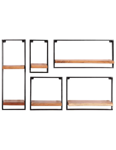 Mensole da Parete 5 pz in Legno Massello di Acacia