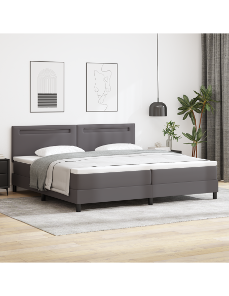 Letto a molle  con materasso Grigio 200x200 cm Similpelle, Testata semplice design grigio 200 cm Similpelle