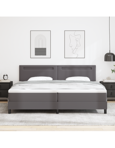 Letto a molle con materasso Grigio 200 x 200 cm Pelle sintetica