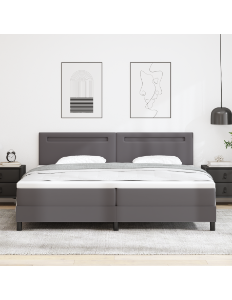 Letto a molle  con materasso Grigio 200x200 cm Similpelle, Testata semplice design grigio 200 cm Similpelle