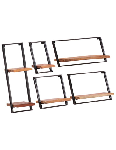 Mensole da Parete 5 pz in Legno Massello di Acacia