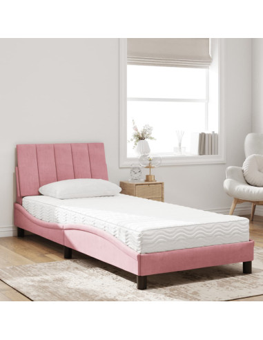 Letto con Materasso Hanko Rosa 80x200 cm in Velluto