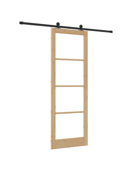 Porta Scorrevole  con Set di Ferramenta 'ORKDAL'83x232 cm, Porta Interna  con Vetro 'ORKDAL'83x232x4 cm Legno Massello di Pino