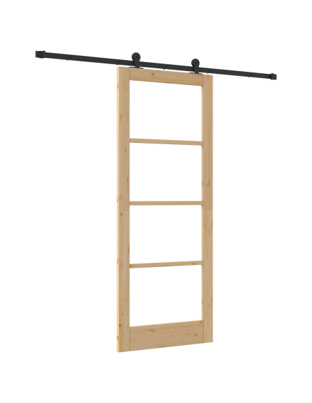 Porta Scorrevole  con Set di Ferramenta 'ORKDAL'83x211 cm, Porta Interna  con Vetro 'ORKDAL'83x211x4 cm Legno di Pino Massello