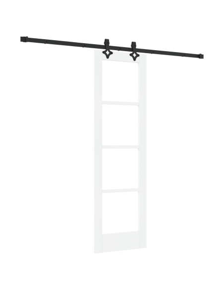 Porta Scorrevole  con Set Hardware Bianco 61x198,5 cm Legno Massello Pino, Porta Interna  con Vetro 'ORKDAL'Bianco 61x198,5x4 cm