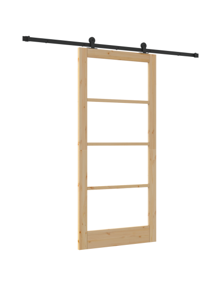 Porta Scorrevole  con Set di Hardware 'ORKDAL'93x202 cm, Porta Interna  con Vetro 'ORKDAL'93x202x4 cm Legno Massello di Pino