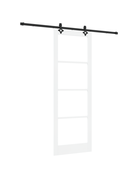 Porta scorrevole  con set hardware Bianco 83x232 cm Legno massello Pino, Porta interna  con vetro 'ORKDAL'Bianco 83x232x4 cm