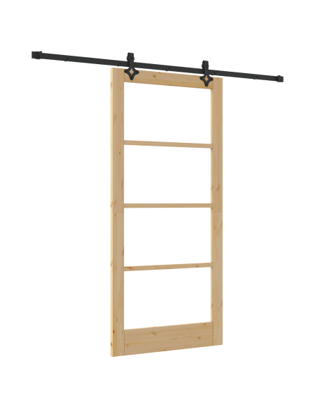 Porta Scorrevole  con Set di Ferramenta 93x202 cm Legno Massello di Pino, Porta Interna  con Vetro 'ORKDAL'93x202x4 cm Legno Mas