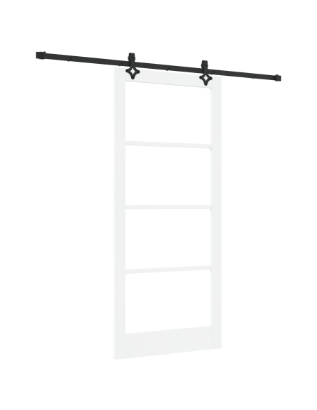 Porta Scorrevole  con Set di Hardware Bianca 93x211 cm in Legno Massello di Pino, Porta Interna  con Vetro 'ORKDAL'Bianca 93x211