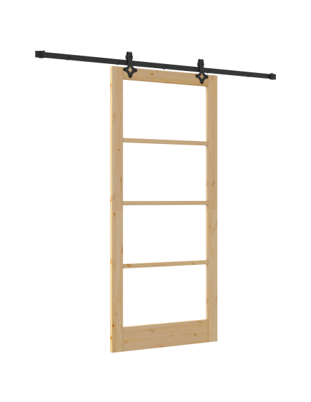 Porta Scorrevole  con Set di Ferramenta 93x211 cm Legno Massello di Pino, Porta Interna  con Vetro 'ORKDAL'93x211x4 cm Legno Mas