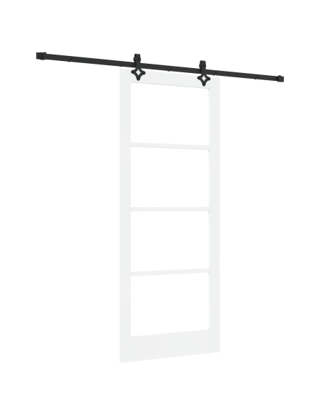 Porta scorrevole  con set hardware bianco 86x211 cm in legno massello di pino, Porta interna  con vetro 'ORKDAL'bianca 86x211x4 