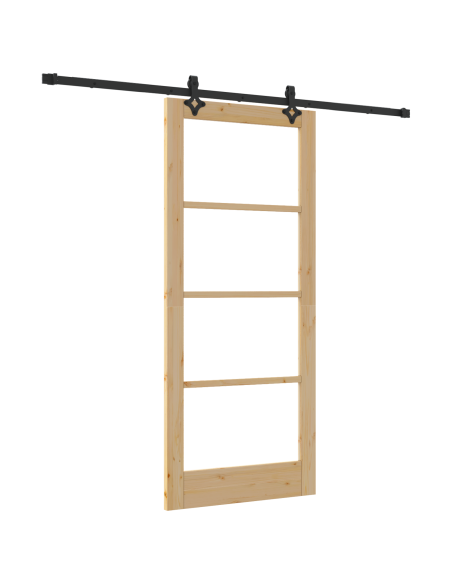 Porta scorrevole  con set hardware 86x198.5 cm Legno massello di pino, Porta interna  con vetro "ORKDAL" 86x198.5x4 cm Legno mas