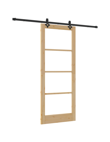 Porta Scorrevole  con Set di Hardware 86x211 cm Legno Massello di Pino, Porta Interna  con Vetro 'ORKDAL'86x211x4 cm Legno Masse