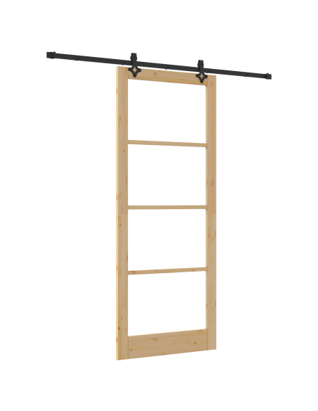 Porta Scorrevole  con Kit Hardware 93x232 cm Legno Massello Pino, Porta Interna  con Vetro 'ORKDAL'93x232x4 cm Legno Massello Pi
