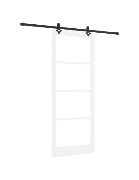 Set di porte scorrevoli  con hardware Bianco 93x232 cm Legno massello di pino, Porta interna  con vetro 'ORKDAL'Bianco 93x232x4 