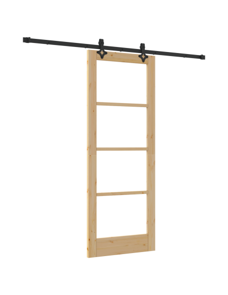 Porta scorrevole  con set di hardware 78x202 cm Legno massello di pino, Porta interna  con vetro 'ORKDAL'78x202x4 cm Legno masse