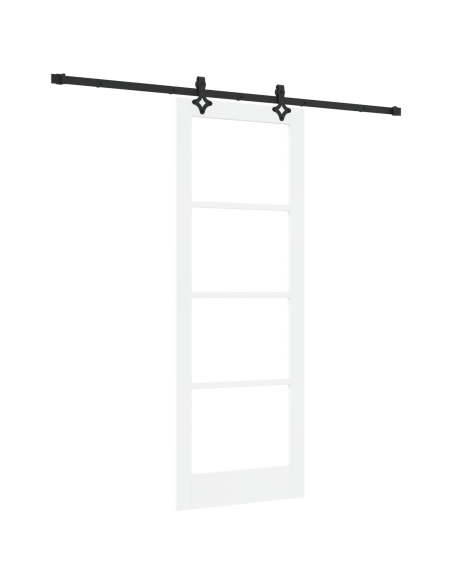 Porta Scorrevole  con Set di Hardware Bianco 78x211 cm Legno Massello di Pino, Porta Interna  con Vetro 'ORKDAL'Bianco 78x211x4 