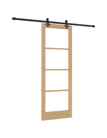 Porta Scorrevole  con Kit Hardware 78x211 cm Legno Massello Pino, Porta Interna  con Vetro 'ORKDAL'78x211x4 cm Legno Massello Pi