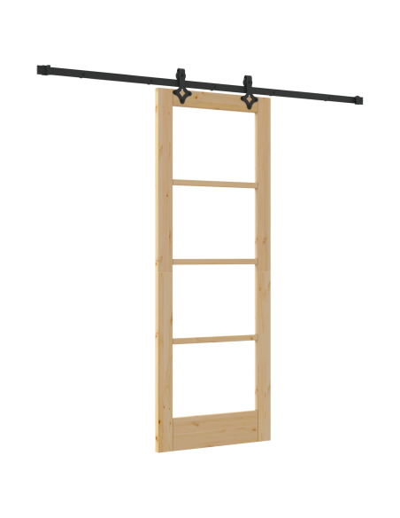 Porta Scorrevole  con set di ferramenta 73.5x198.5 cm Legno Massello di Pino, Porta Interna  con Vetro 'ORKDAL'73.5x198.5x4 cm L