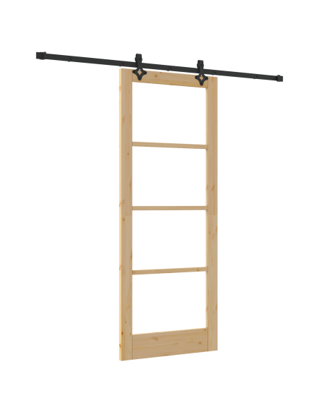 Porta Scorrevole  con Set di Ferramenta 83x211 cm in Legno Massello di Pino, Porta Interna  con Vetro 'ORKDAL'83x211x4 cm in Leg