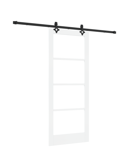 Porta scorrevole  con set hardware Bianco 83x202 cm Legno massello di pino, Porta interna  con vetro 'ORKDAL'Bianco 83x202x4 cm