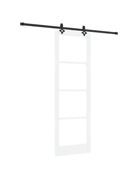 Porta Scorrevole  con Set di Hardware Bianco 78x232 cm in Legno Massello di Pino, Porta Interna  con Vetro 'ORKDAL'Bianco 78x232
