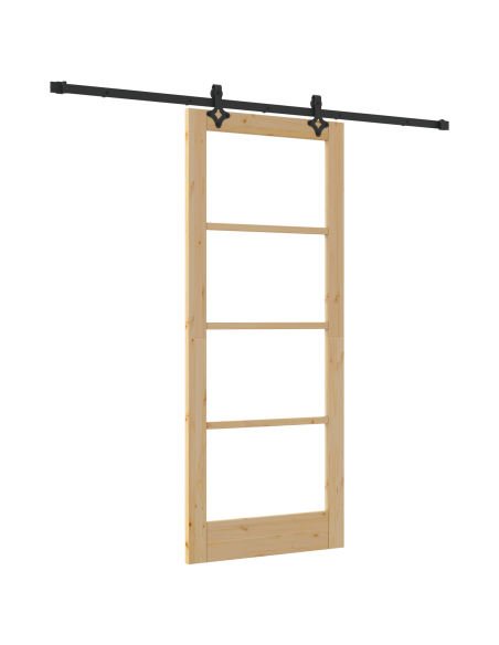 Porta Scorrevole  con Set di Ferramenta 83x202 cm in Legno Massello di Pino, Porta Interna  con Vetro 'ORKDAL'83x202x4 cm in Leg