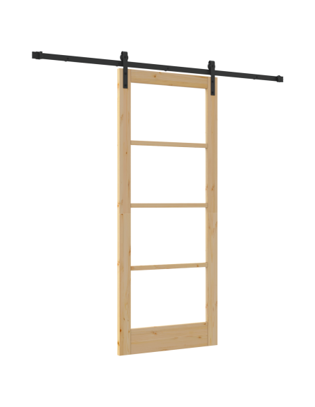 Porta Scorrevole  con Set Hardware 'ORKDAL'83x202 cm, Porta Interna  con Vetro 'ORKDAL'83x202x4 cm Legno Massello Pino