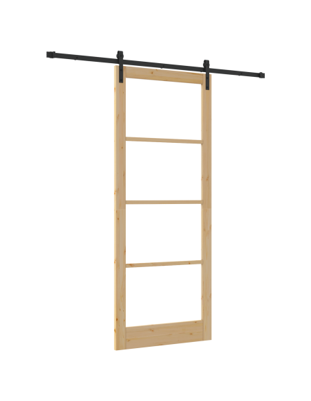 Porta Scorrevole  con Set Ferramenta 'ORKDAL'93x232 cm, Porta Interna  con Vetro 'ORKDAL'93x232x4 cm in Legno Massello di Pino