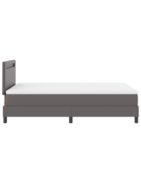 Letto a Box Spring  con Materasso Grigio Matrimoniale in Faux Pelle, Testiera  Design Semplice Grigia 100 cm in Faux Pelle