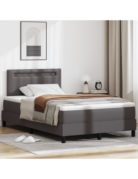 Letto a Box Spring  con Materasso Grigio Matrimoniale in Faux Pelle, Testiera  Design Semplice Grigia 100 cm in Faux Pelle
