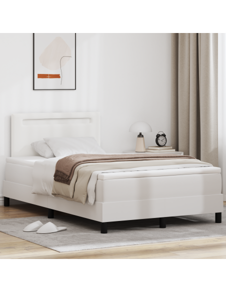 Letto a molle  con materasso bianco matrimoniale piccolo in similpelle, Testata  design semplice bianco puro 100 cm in similpell
