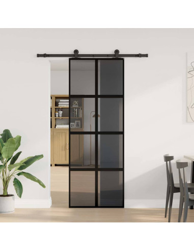 Porta Scorrevole Ferramenta 76x205 cm Vetro Temperato Alluminio