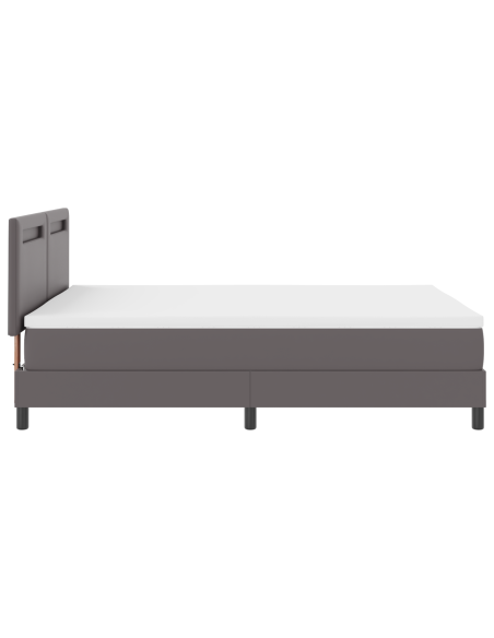 Letto Box Spring con Materasso Grigio 160x200 cm in Pelle Sintetica