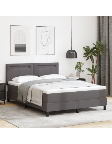 Letto a molle con materasso Grigio 160 x 200 cm Pelle sintetica